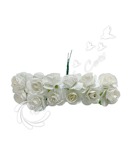 FLOR MINI ROSA DE PAPEL BUQUE COR BRANCO