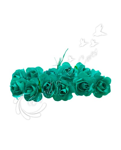 FLOR MINI ROSA DE PAPEL BUQUE COR VERDE ESMERALDA