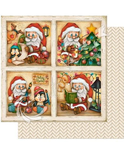 PAPEL SCRAP LITOARTE DUPLA FACE SDN-084 PAPAI NOEL PEQUENO EM QUADROS..