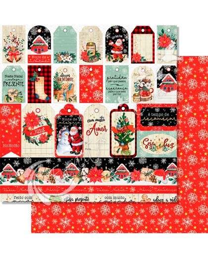 PAPEL SCRAP LITOARTE DUPLA FACE SDN-148 COLEÇÃO NOITE DE NATAL TAGS