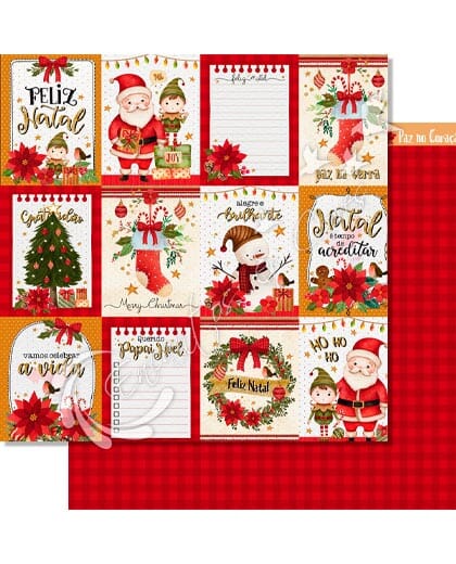 PAPEL SCRAP LITOARTE DUPLA FACE SDN-152 COLEÇÃO NATAL FELIZ TAGS