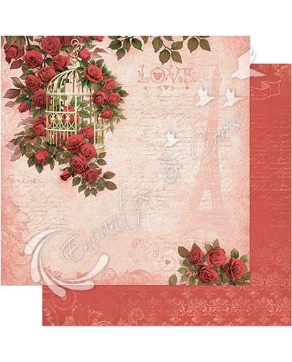 PAPEL SCRAPBOOK LITOARTE DUPLA FACE SD-0542 GAIOLA FLOR ROSAS