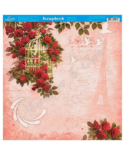 PAPEL SCRAPBOOK LITOARTE DUPLA FACE SD-0542 GAIOLA FLOR ROSAS
