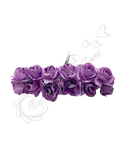 FLOR MINI ROSA DE PAPEL BUQUE COR LILAS