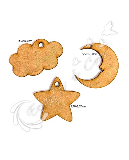 KIT TAG ESTRELA NUVEM E LUA EM MDF ECM063