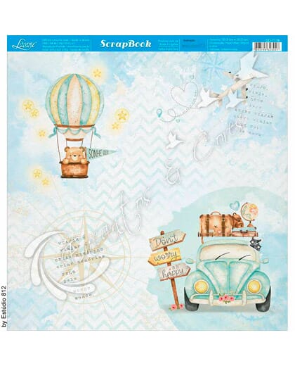 PAPEL SCRAPBOOK LITOARTE DUPLA FACE SD-1136 VIAGEM FUSCA BALAO URSO AVIAO