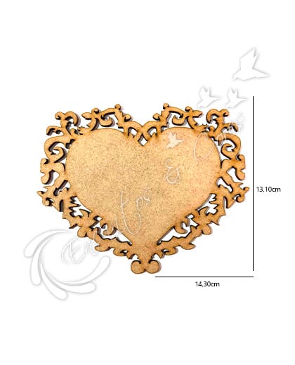 APLIQUE PLACA CORAÇÃO ARABESCO EM MDF 3MM ECM060