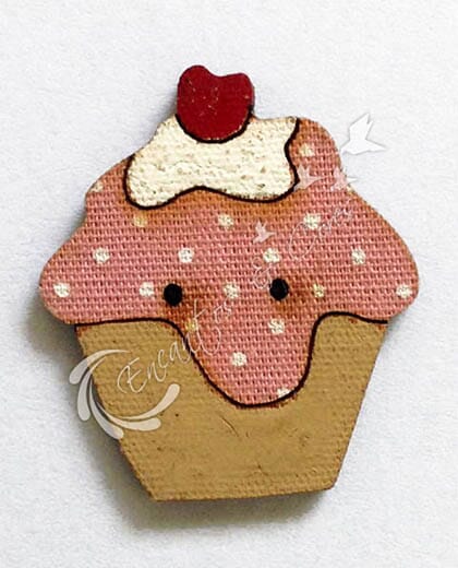 BOTÃO MADEIRA CUPCAKE ROSA POA 2,5X2,5 CM 5UN