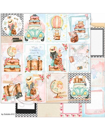 PAPEL SCRAPBOOK LITOARTE DUPLA FACE SD-1137 VIAGEM CARDS- POSTAIS FOTOS