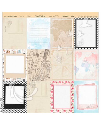 PAPEL SCRAPBOOK LITOARTE DUPLA FACE SD-1137 VIAGEM CARDS- POSTAIS FOTOS