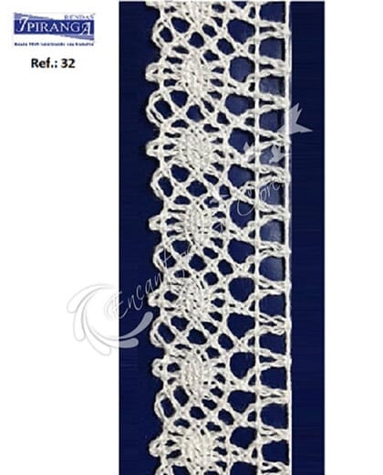 RENDA IPIRANGA BRANCA 100% ALGODÃO TIPO CROCHET 10MX2,5CM 32