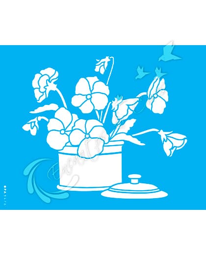 STENCIL 20X25 OPA 3476 POTE COM FLORES AMOR PERFEITO